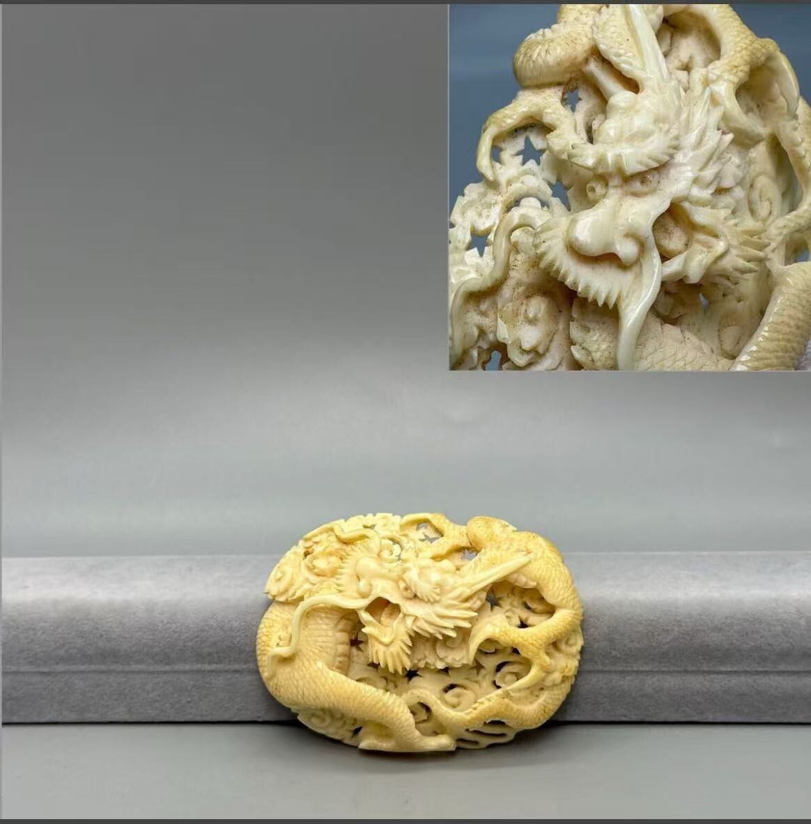 帯留め 天然素材 在銘あり 龍竜ドラゴン 彫刻帯留 帯飾り 和装小物 古美術 工芸品 精美彫刻 サイズ約6.1*4.4cm拍卖