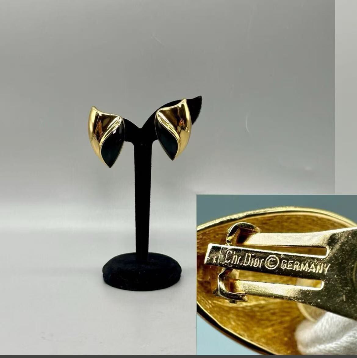 Christian DIOR ディオール イヤリング ヴィンテージ ゴールドカラー ブラック ストーン アクセサリー ジュエリー GERMANY拍卖