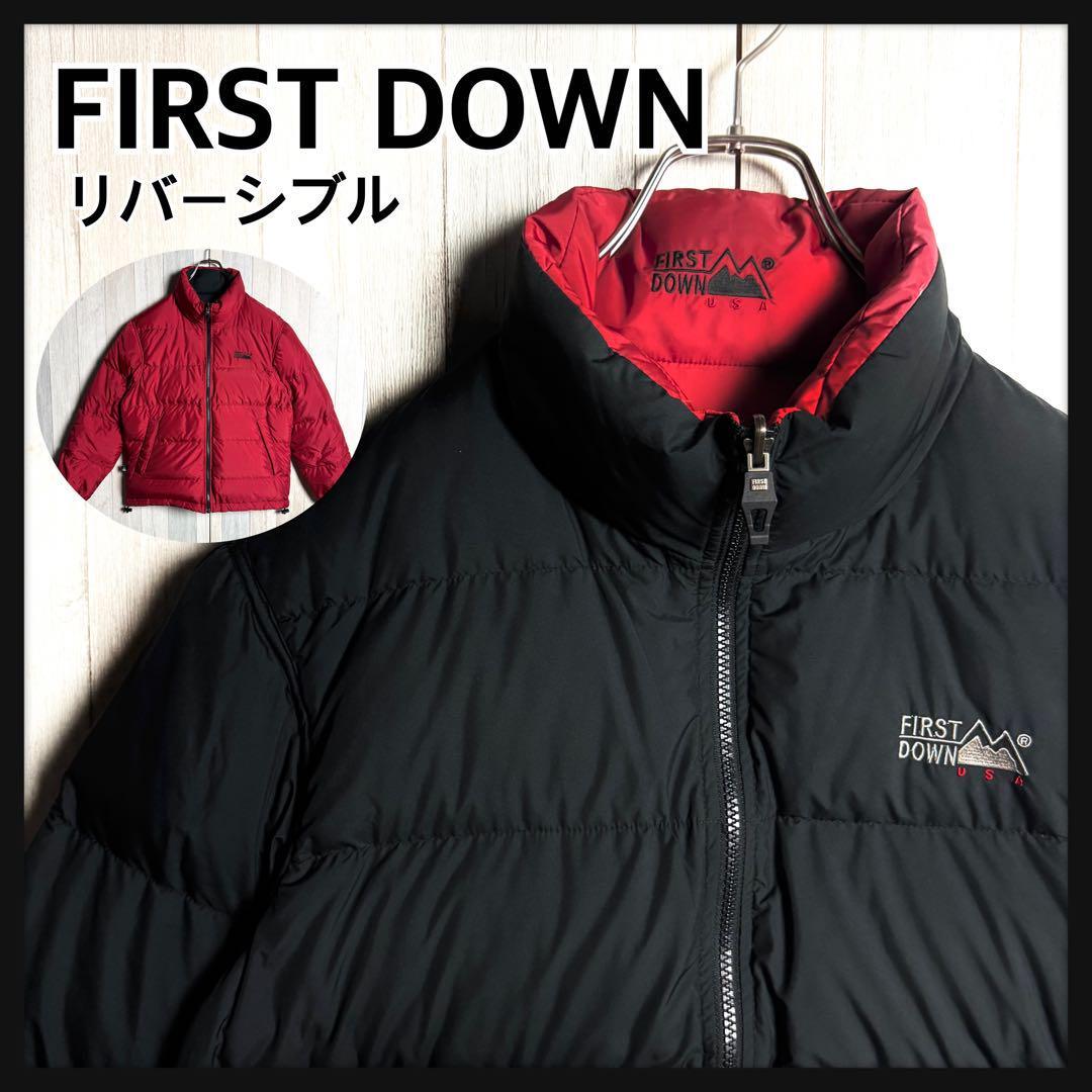 【未使用級・極美品】FIRST DOWN ファーストダウン 両面刺繍ロゴ&バックロゴ リバーシブル ダウンジャケット ブラック×レッド 黒赤 M拍卖
