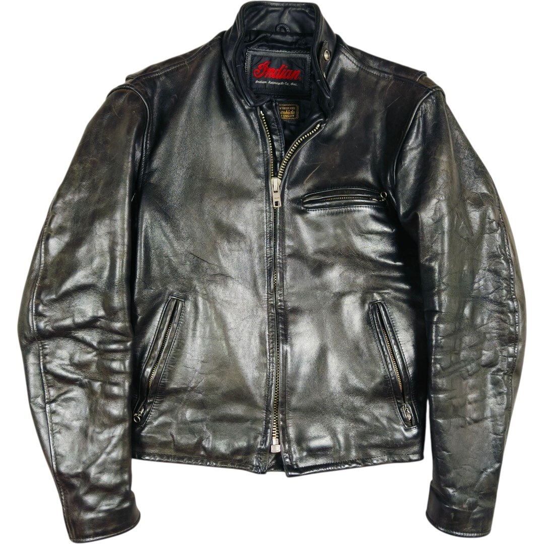 INDIAN MOTORCYCLE 牛革 レザー サイズ38 TALONジップ ステアハイド シングル ライダース ジャケット 黒 インディアンモーターサイクル拍卖