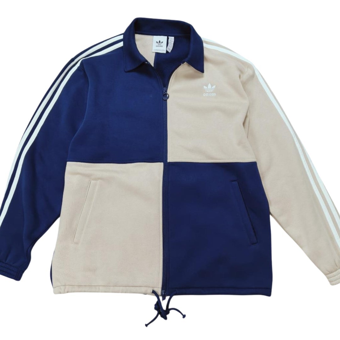 adidas フリースジャケット サイズXL トレフォイル ネイビー ベージュ 切替 トラックジャケット FLEECE C JACKET アディダス拍卖