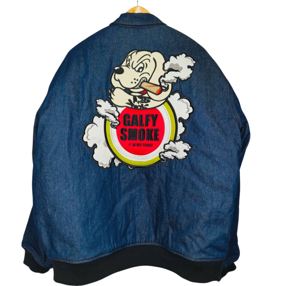 【美品 Lサイズ】ガルフィー 怒顔 アングリー デニムジャケット 中型犬 裏地キルティング ダブルジップ 刺繍入り GALFY SMOKE拍卖