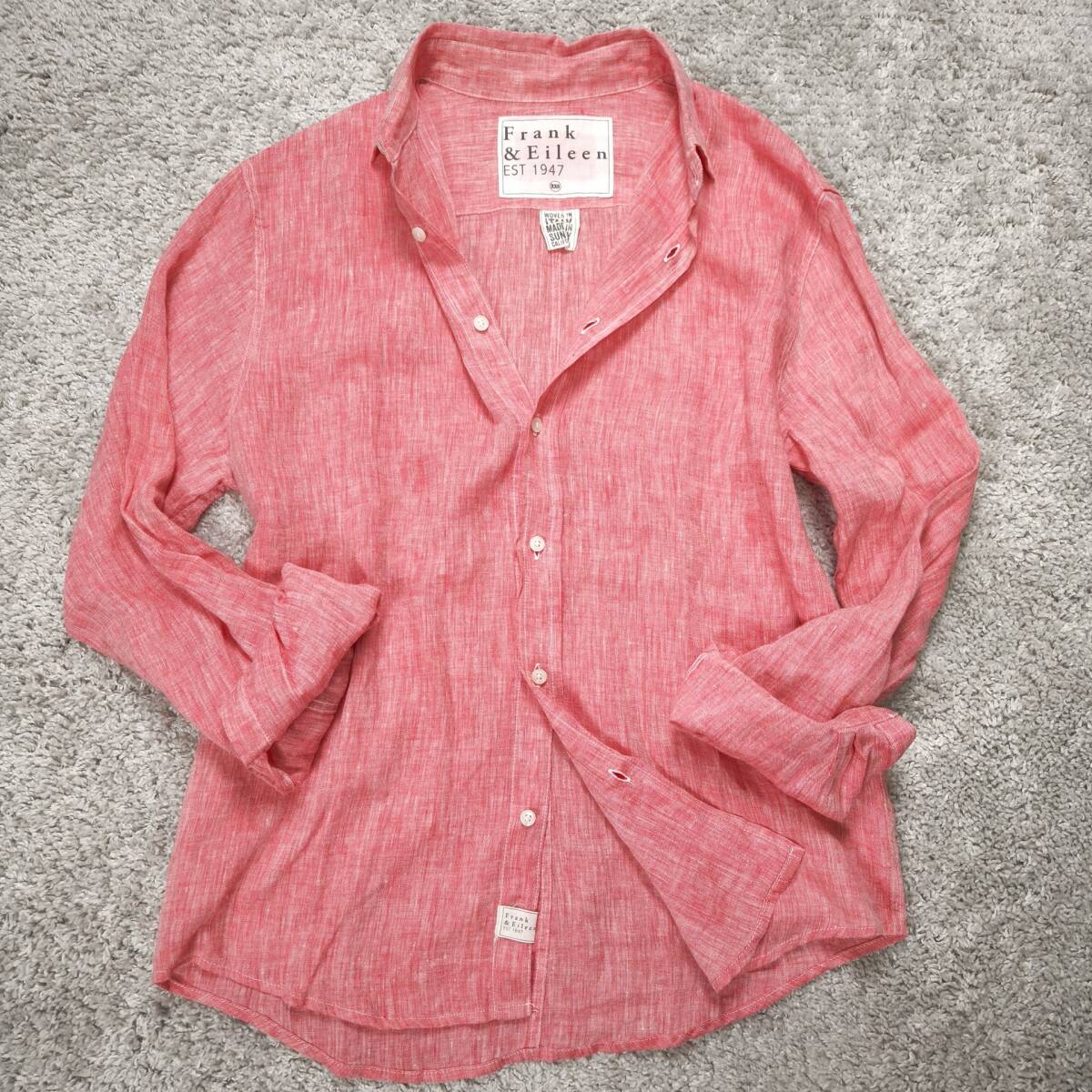 Frank&Eileen リネンシャツ XXS PAUL 赤系 ピンク USA製 長袖シャツ 麻 スキッパーシャツ サザビーリーグ フランクアンドアイリーン拍卖
