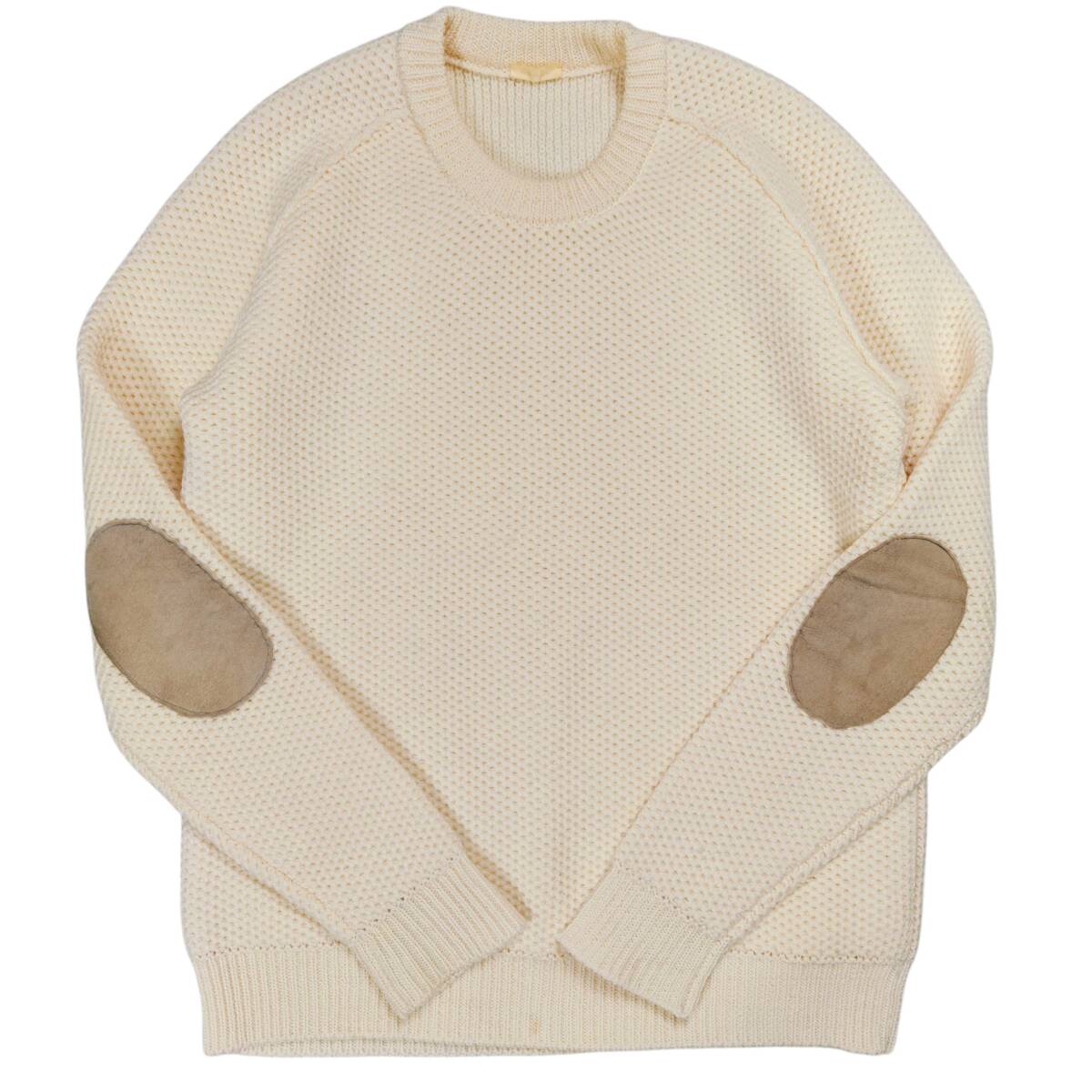 COMOLI エルボーパッチ クルーネック ニット セーター サイズ2 M~L相当 アイボリー系 日本製 12F-06001 コモリ拍卖