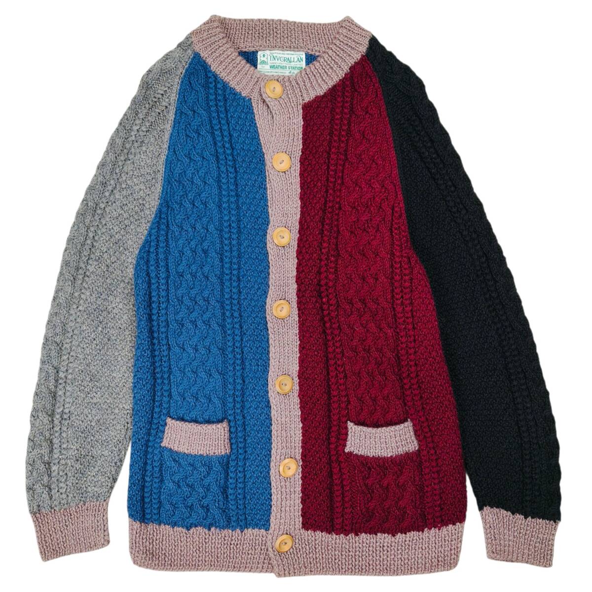 INVERALLAN インバーアラン WEATHER STATION 別注 マルチカラー カーディガン L相当 英国製 スコットランド製拍卖