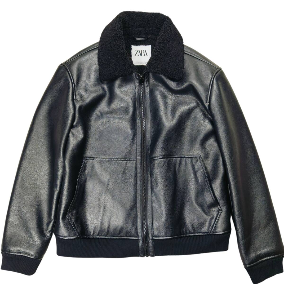 ZARA B-3 フェイクレザー ボア襟 フライトジャケット ブラック 黒 サイズXL 日本サイズXXL相当 Y2K バイカー レザー風 ザラ拍卖