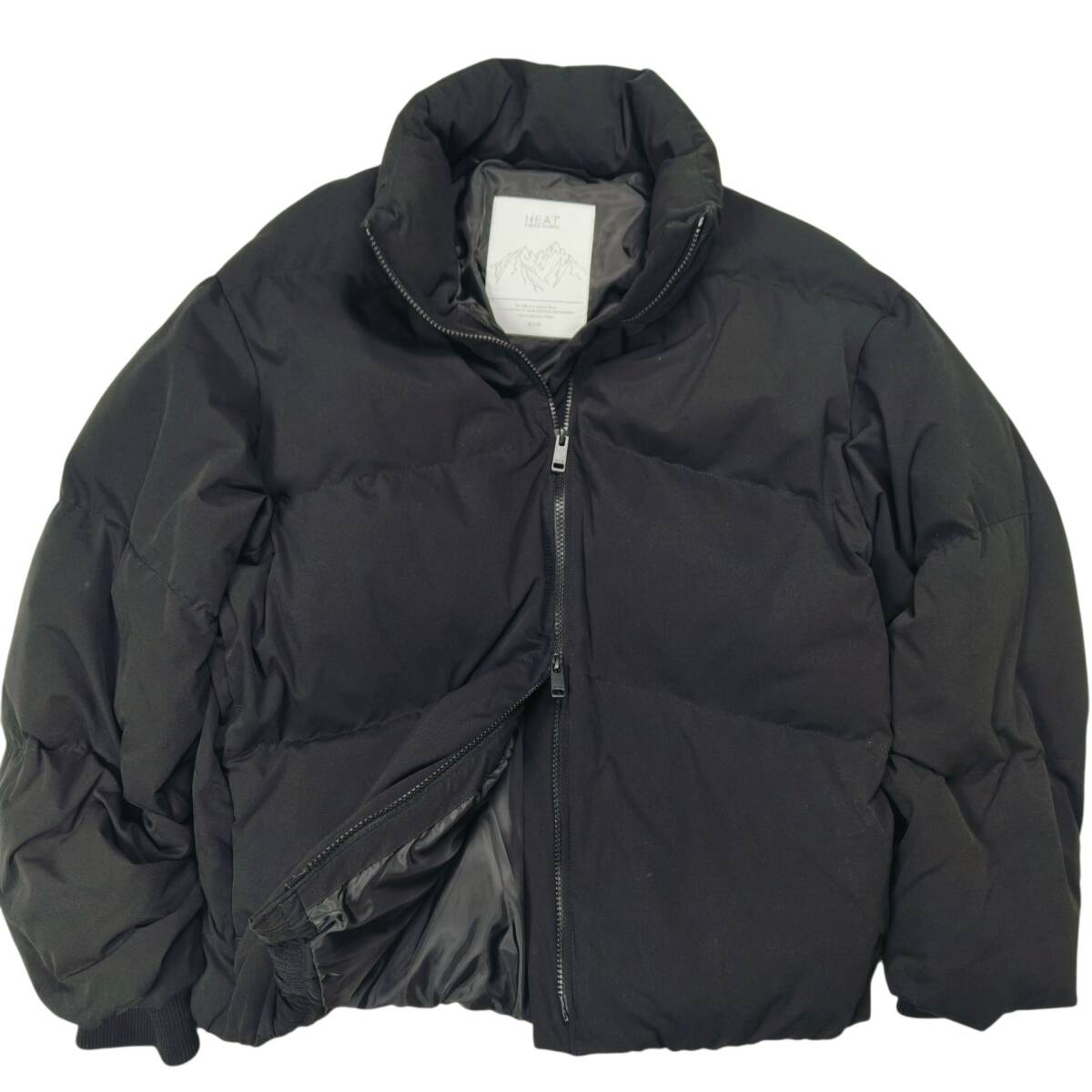 人気 WYM ヒートファイバー ダウンジャケット M 黒系 ビッグシルエット系 中綿 防寒 撥水 軽量アウター HEAT FIBER DOWN メンズ拍卖