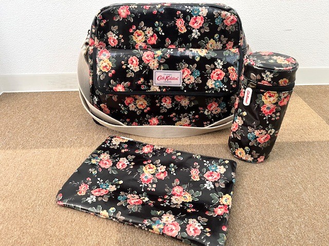 【未使用 保管品】Cath Kidston キャス キッドソン ショルダーバッグ ポーチ×2付き 花柄/ブラック拍卖