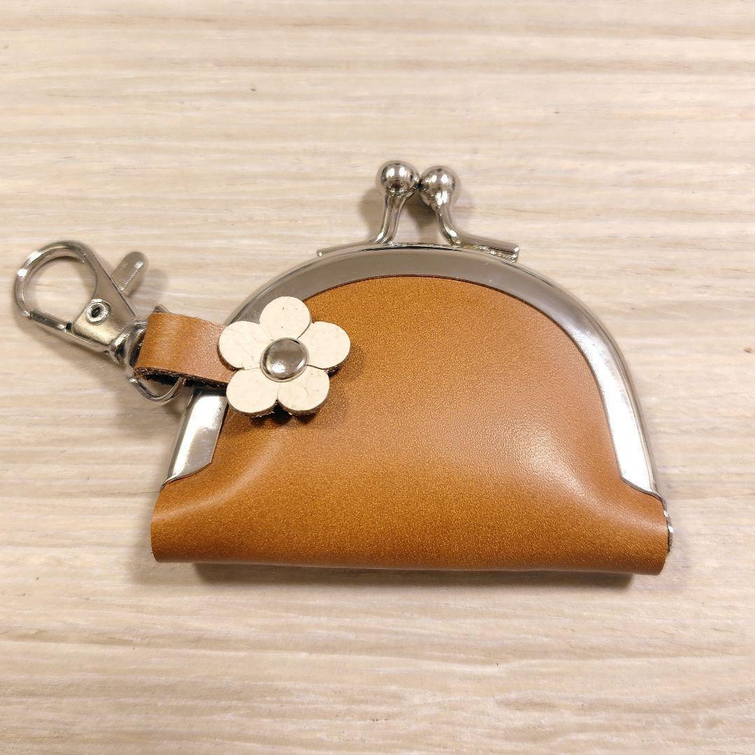がま口 小さい財布 キャメル 半円 キーホルダー レザー 革 小銭入れ コインケース ハンドメイド レザークラフト拍卖