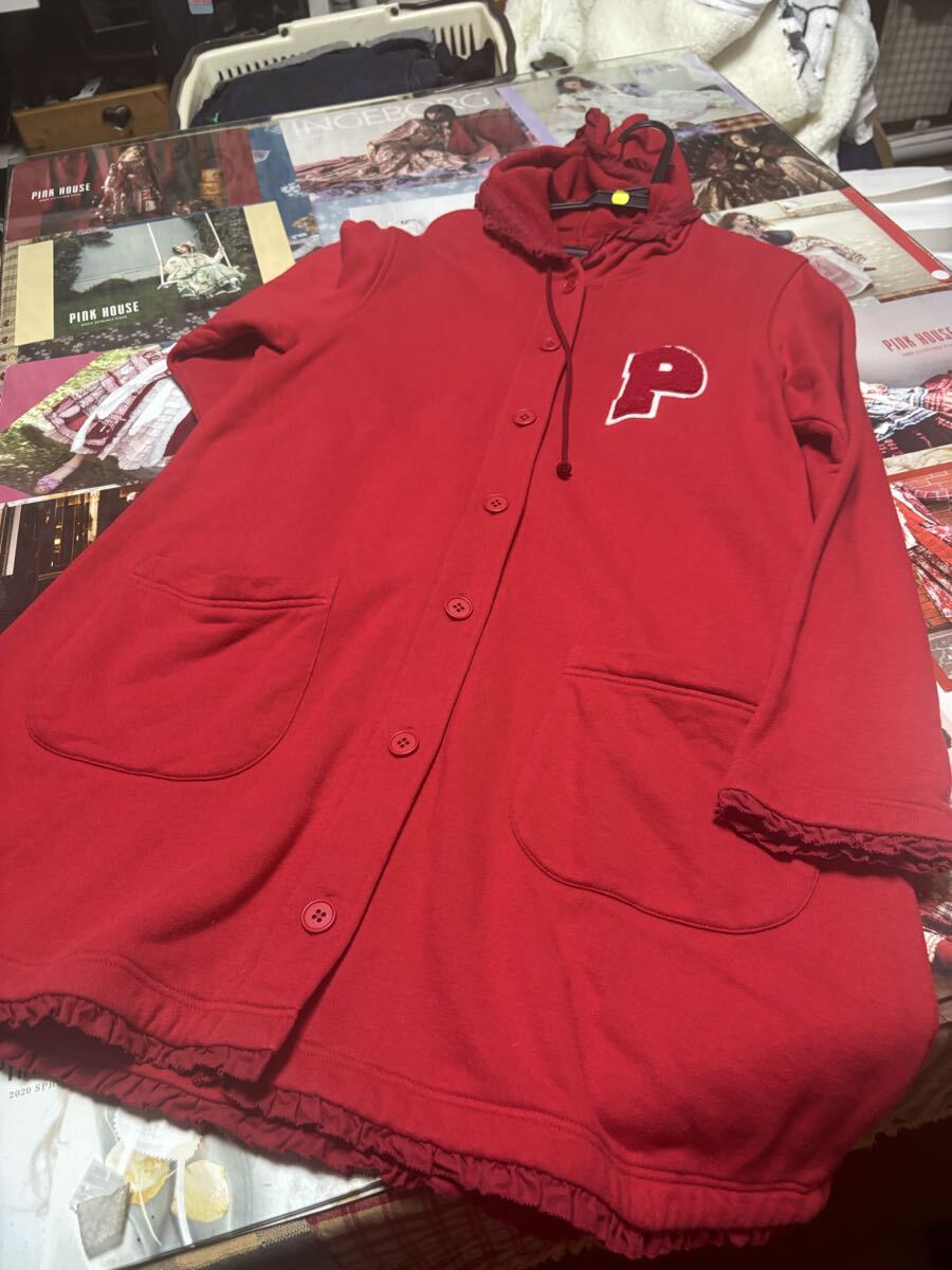 PH 数回着美品 ロゴとワッペンのワンピースコート フリー赤系/ピンクハウス インゲボルグ カネコイサオ ワンダフルワールド拍卖