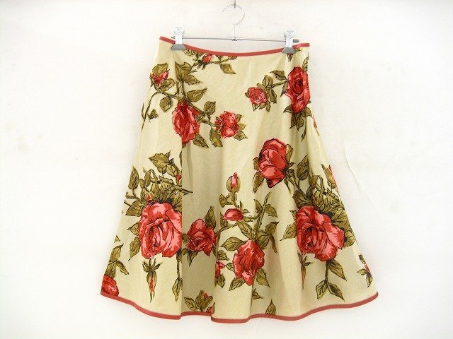M’S GRACY/エムズグレイシー スカート 膝丈 バラ柄 フレア レディース サイズ : 40 ベージュ×ピンク拍卖