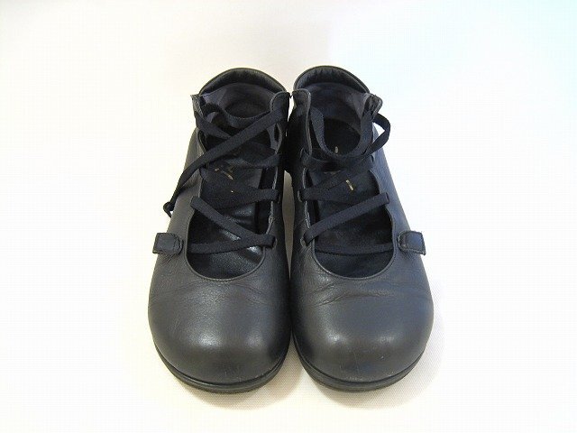 Jin/ジン レザーシューズ ローヒール ゴム紐 レディース サイズ : 23.5cm ブラック拍卖