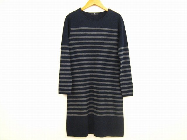 INED / イネド ウール混ニット ボーダー チュニック レディース サイズ : 9 ワンピース ネイビー×グレー拍卖