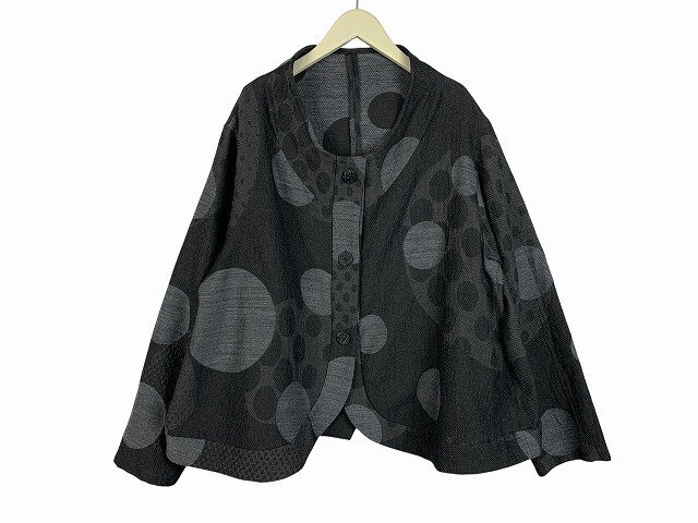 慈雨 / ジウ ジャケット マツオインターナショナル センソユニコ ドット 総柄 大きいサイズ レディース サイズ : 42 グレー/ブラック拍卖