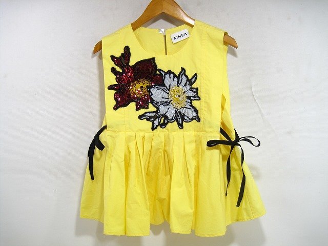 AINEA/アイネア スパンコール ノースリーブカットソー 切り替えデザイン トップス レディース サイズ : 40 イエロー拍卖