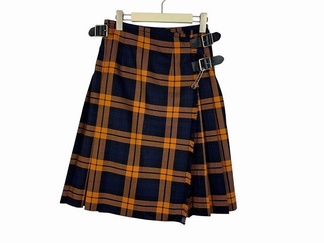 O’NEIL OF DUBLIN/オニールオブダブリン プリーツラップスカート タータンチェック 巻きスカート サイズ : 8 オレンジ/ネイビー拍卖