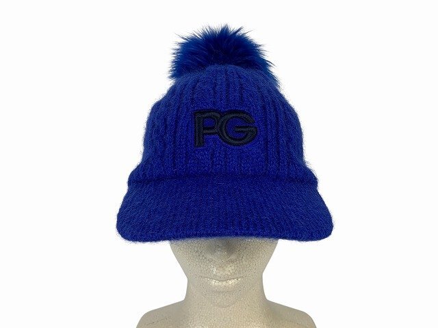 PEARLY GATES / パーリーゲイツ ファー梵天付き ブリムニットワッチ ニット帽 日本製 レディース サイズ : F(フリー) ブルー拍卖