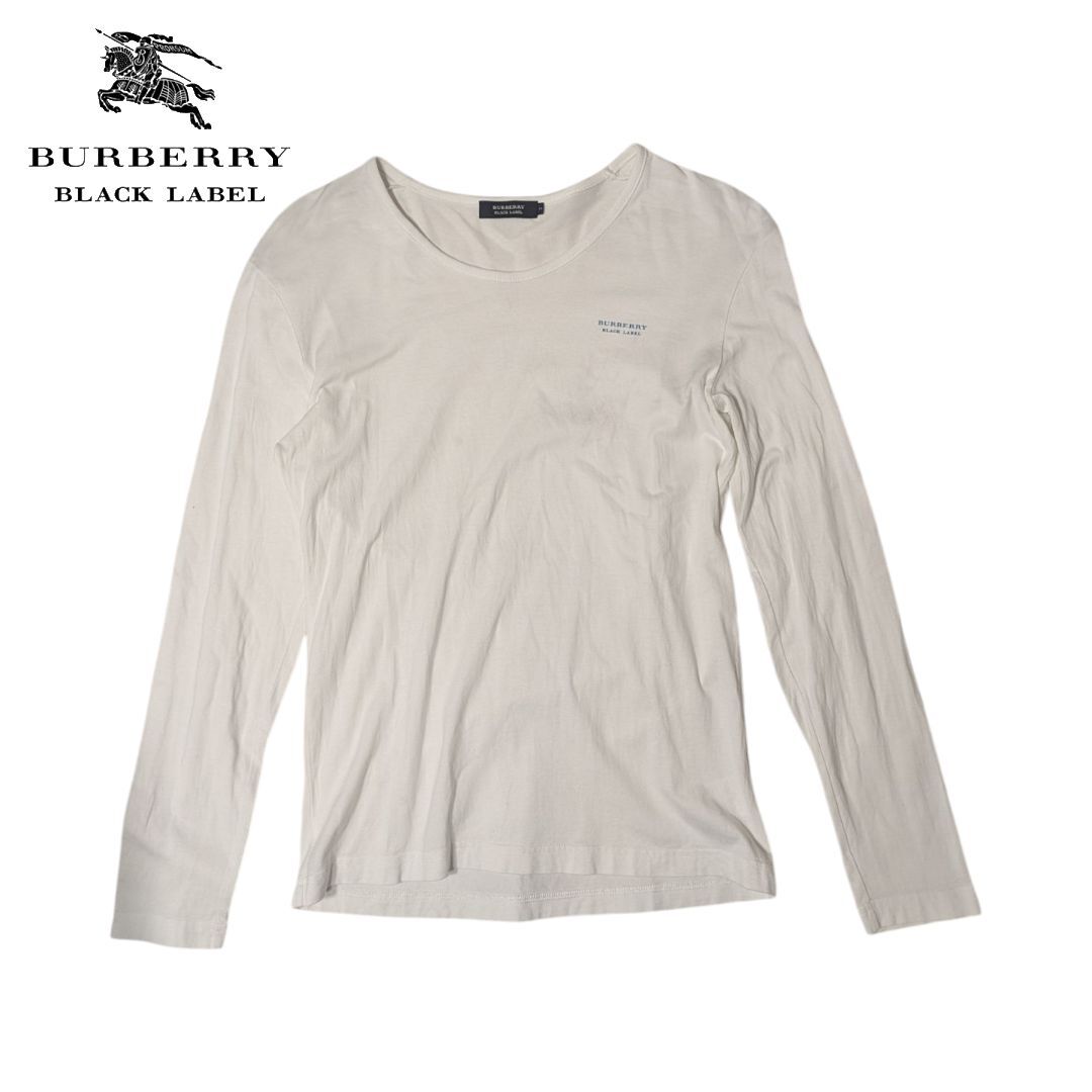 2 BURBERRY BLACK LABEL ホワイト スモール ロゴ コットン 長袖Tシャツ バーバリーブラックレーベル 拍卖
