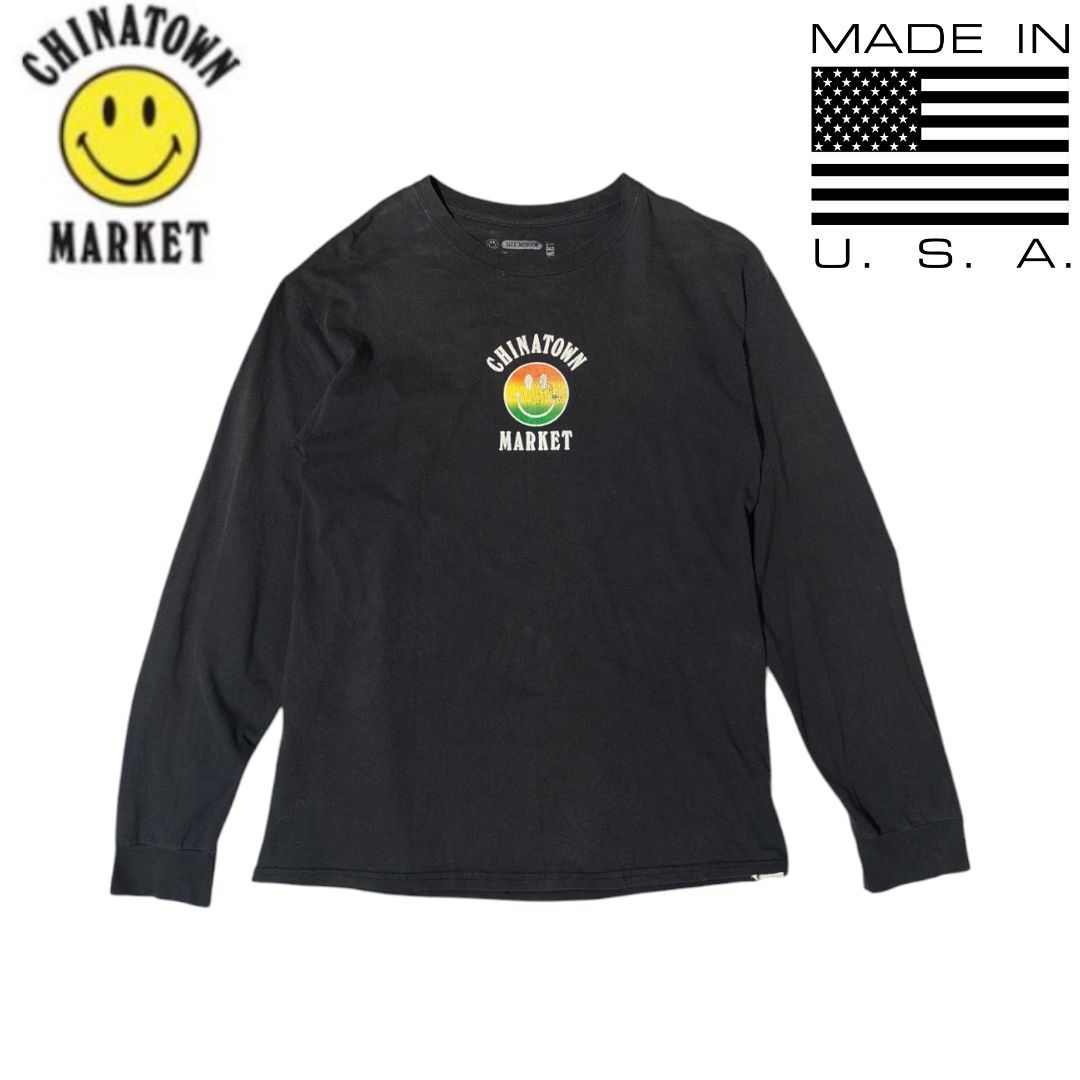 CHINATOWN MARKET USA製 ブラック スマイル 長袖Tシャツ チャイナタウンマーケット アメリカ製 拍卖