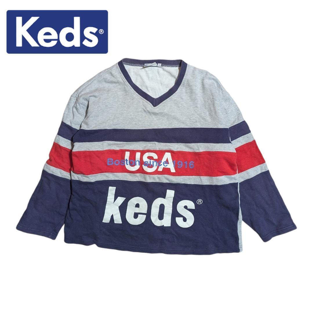 80s 90s Vintage y2k ked's グレー 長袖 Vネック ラガーシャツ ケッズ 拍卖