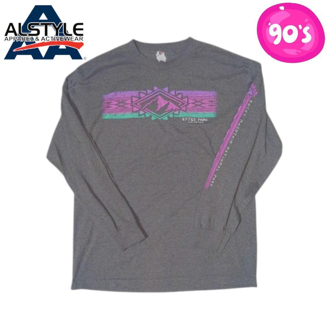 90s 00s Vintage ALSTYLE グレー ESTER PARK COLORADO 袖プリント バックプリント 長袖Tシャツ オールスタイル 企業拍卖