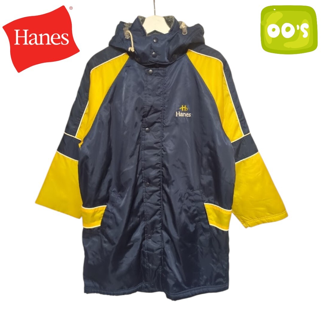 デッドストック 00s y2k Hanes ネイビー カレッジロゴ ジャケット ヘインズ ベンチコート 拍卖