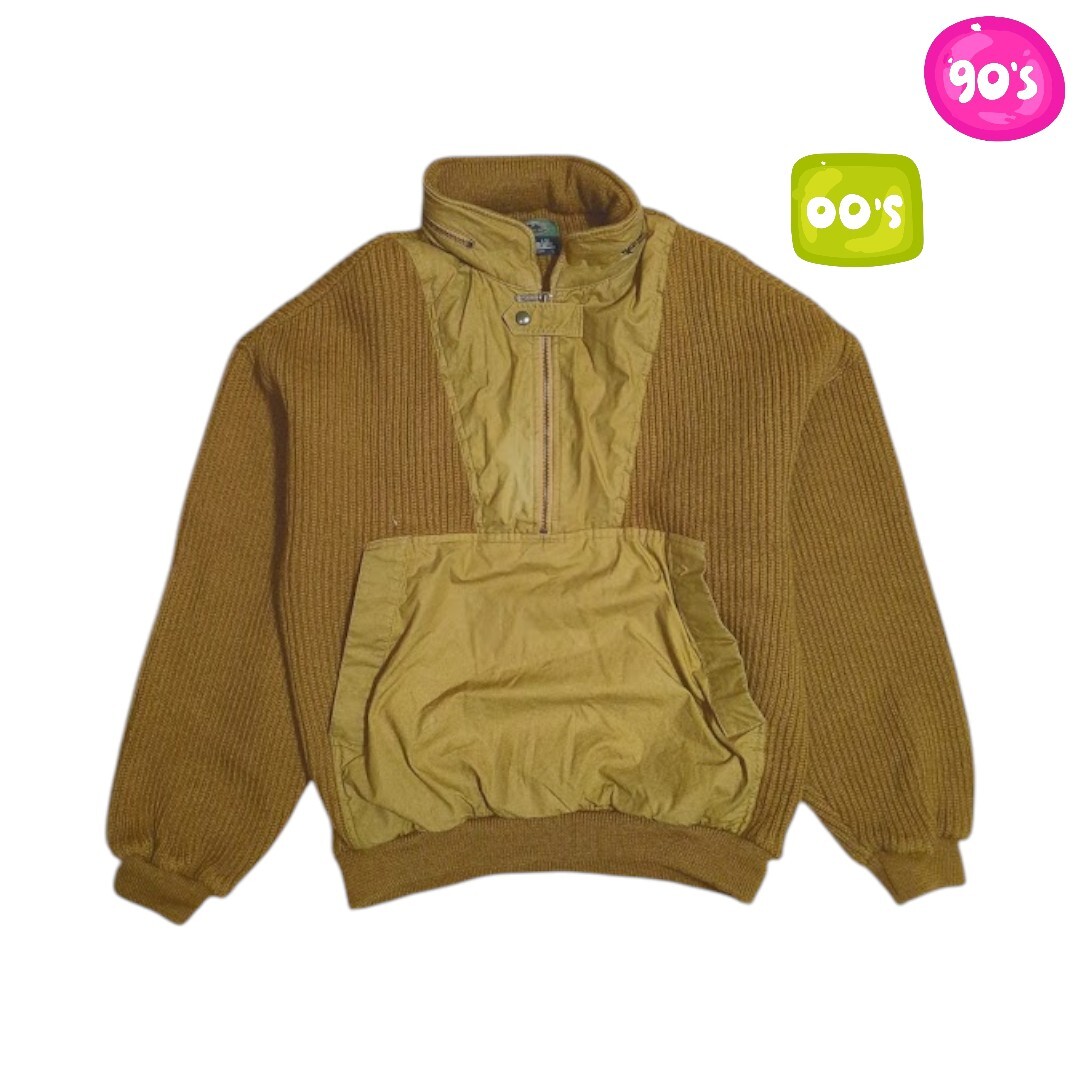 90s Simple Life カーキ キャメル ウール コットン ニット アノラックジャケット シンプルライフ ブルゾン 拍卖
