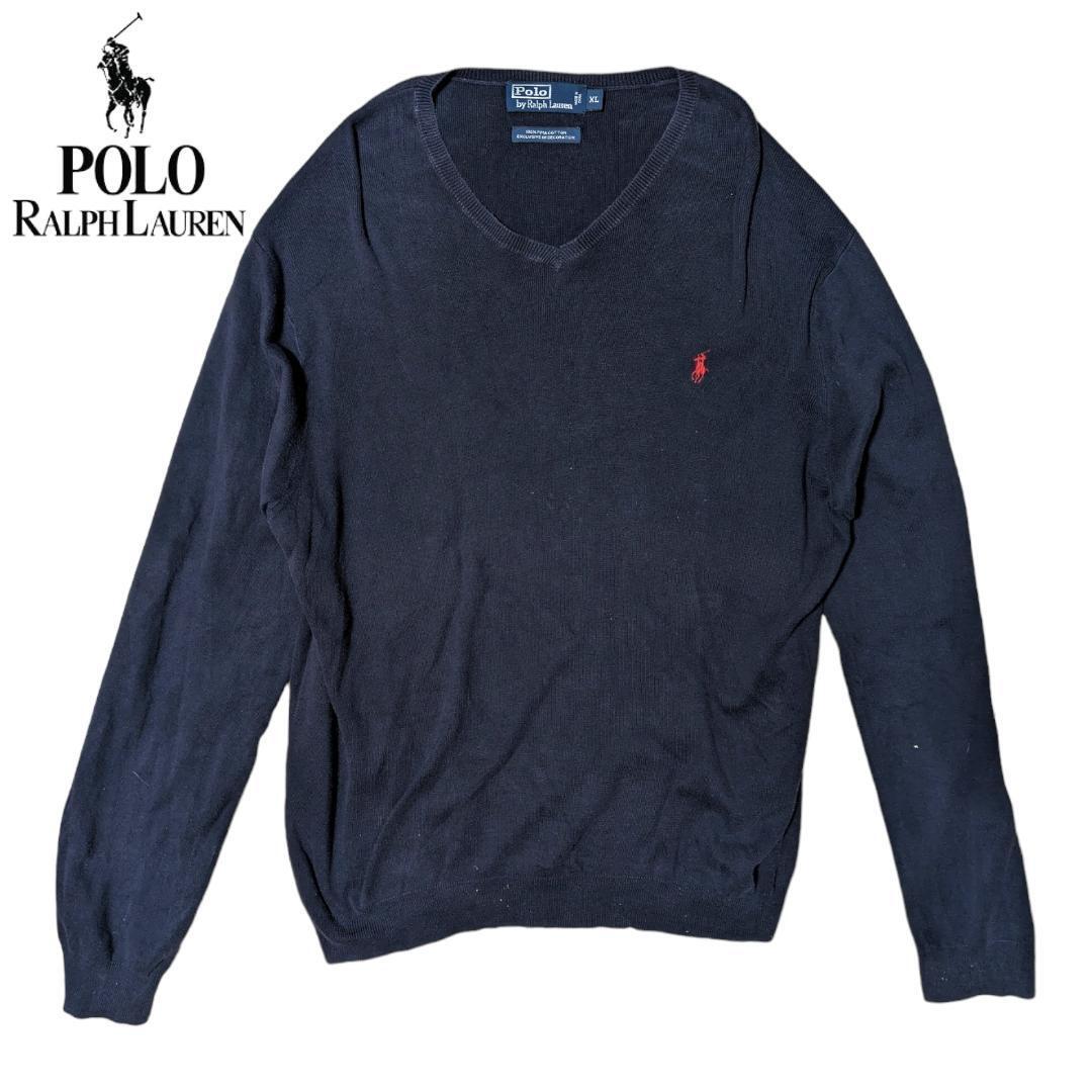 XL 海外企画 90s Vintage Polo by Ralph Lauren ネイビー スーピマコットン ニットセーター ポロバイラルフローレン 拍卖