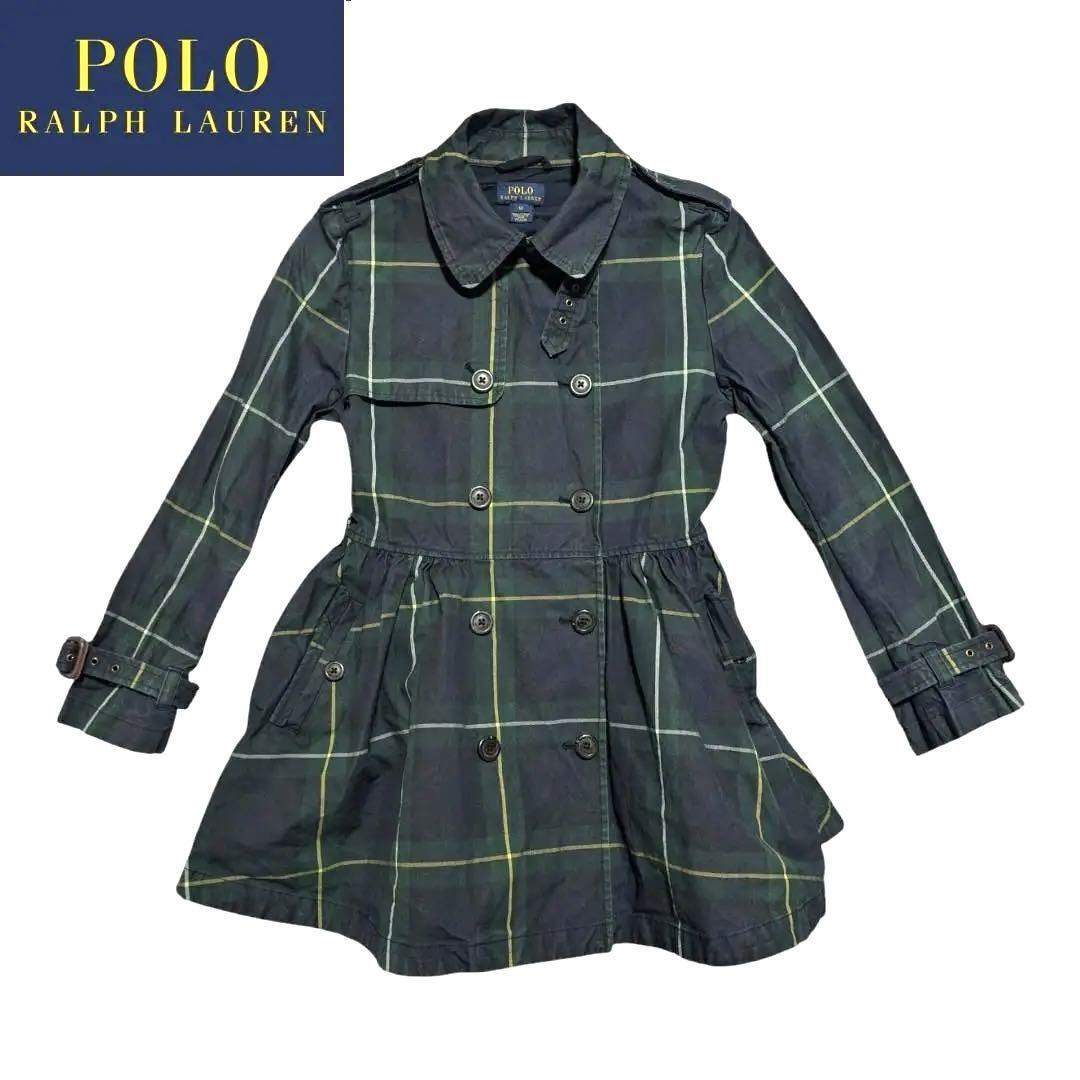 12 POLO RALPH LAUREN グリーン チェック コットン プリンセストレンチコート ポロラルフローレン 拍卖