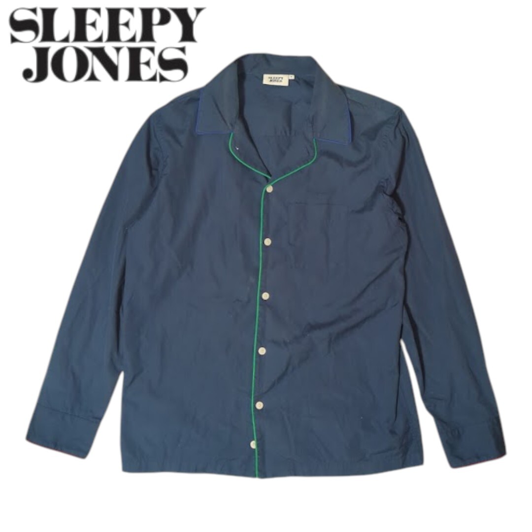 M SLEEPY JONES ネイビー コットン パイピング パジャマシャツ スリーピージョーンズ ポーランド製 拍卖