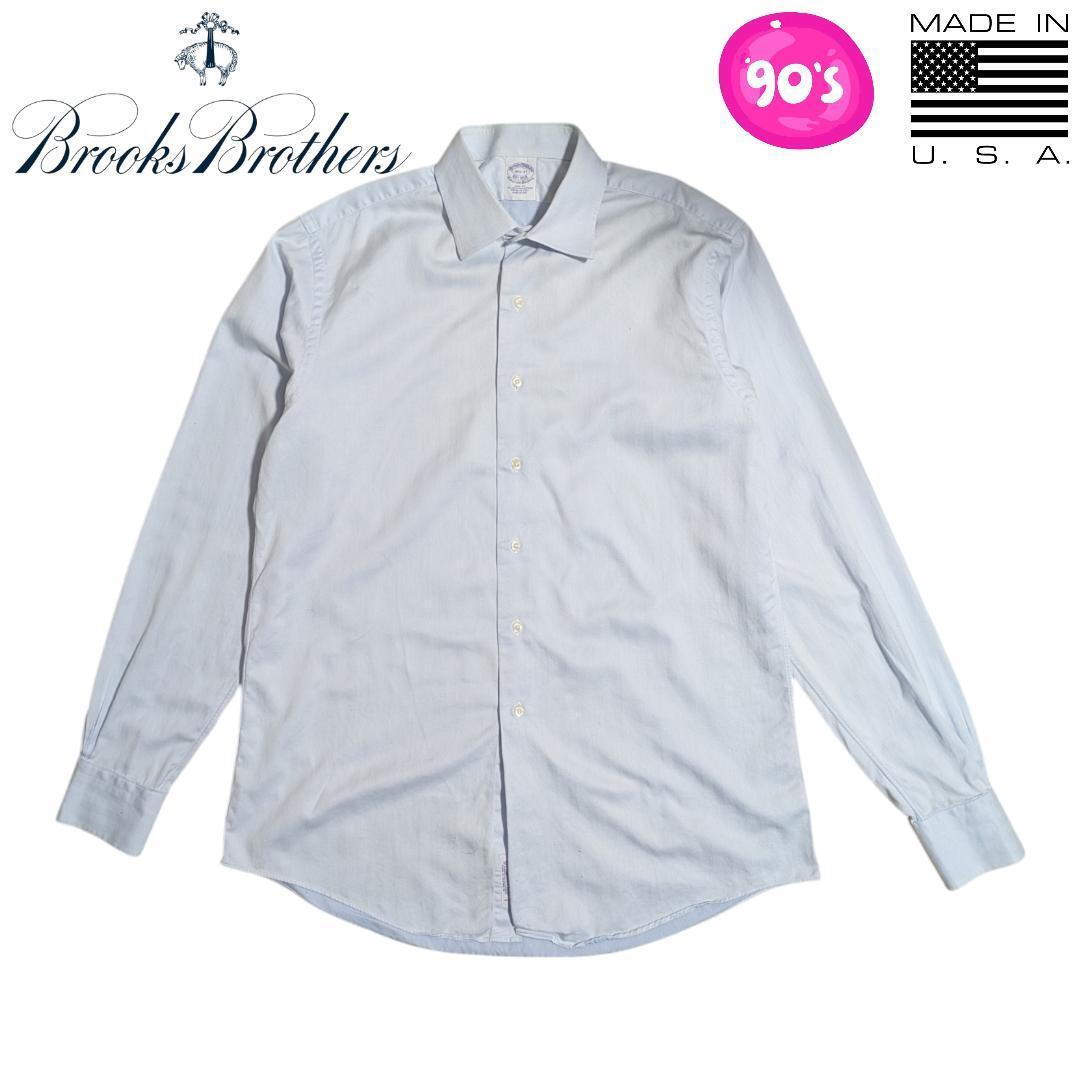 16 1/2 37 90s vintage BROOKS BROTHERS USA製 アイスブルー 長袖シャツ ブルックスブラザーズ アメリカ製 拍卖