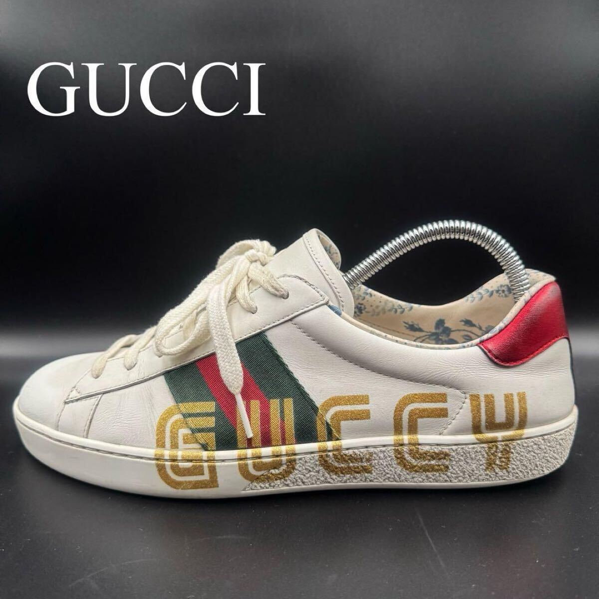 1円【美品】GUCCI グッチ ローカットスニーカー エンブロイダリー GUCCY グッキー シェリーライン メンズ 523455 ホワイト 白 7 1/2拍卖