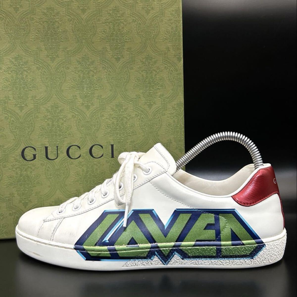 1円【美品】GUCCI グッチ エース スニーカー ローカット LOVEDプリント ロゴ メンズ レザー ホワイト 白 サイズ26cm相当拍卖