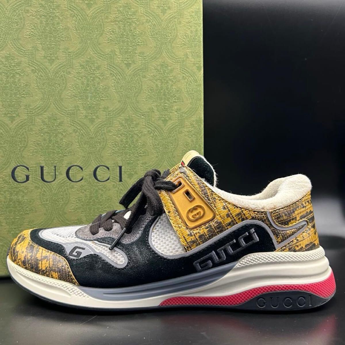 1円【極美品】GUCCI グッチ ウルトラペース スニーカー ローカット インターロッキング ロゴ メンズ スエード マルチカラー サイズ25cm相当拍卖