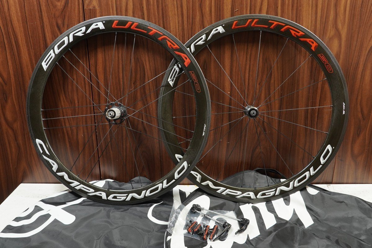 ○Campagnolo カンパニョーロ BORA ULTRA 50 AC3 RIM シマノフリー 11/12s対応 クリンチャー ブライトラベル カーボンホイールセット 美品拍卖