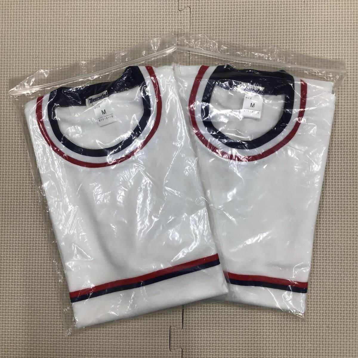W362 未使用品【marutaka】半袖トレーニングウェア サイズ M 2枚 /白×紺×赤/丸襟/体操服/体操着/運動着/中学生/高校生/男女兼用拍卖