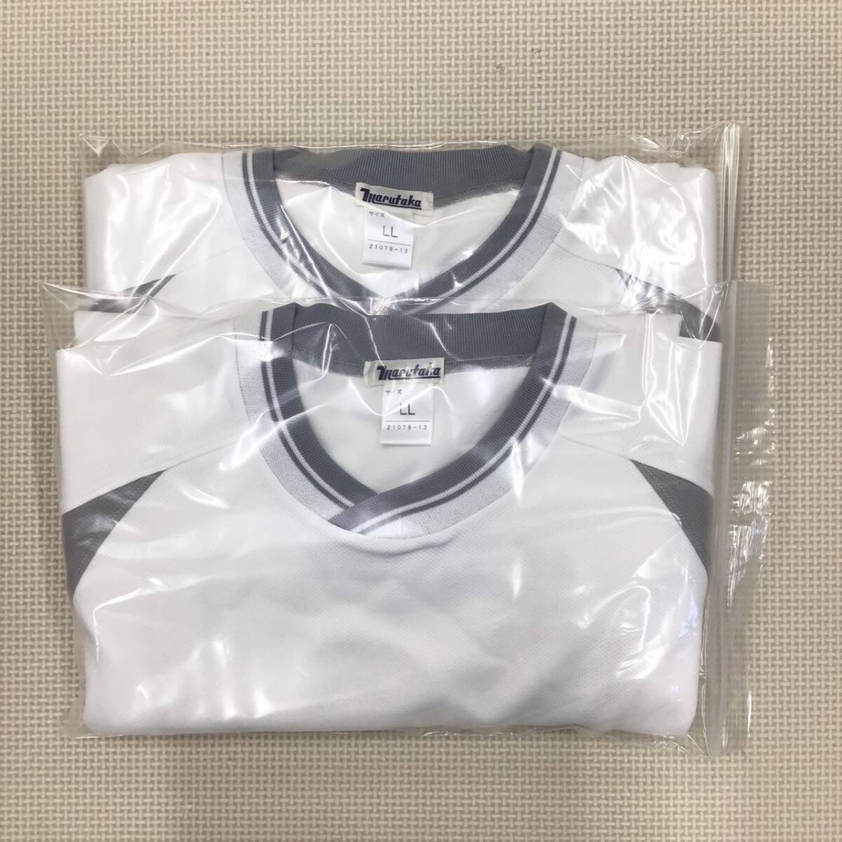 W390 未使用品【marutaka】半袖トレーニングウェア サイズ LL 2枚 /白×グレー/ラグラン袖/体操服/体操着/運動着/中学生/高校生/男女兼用拍卖