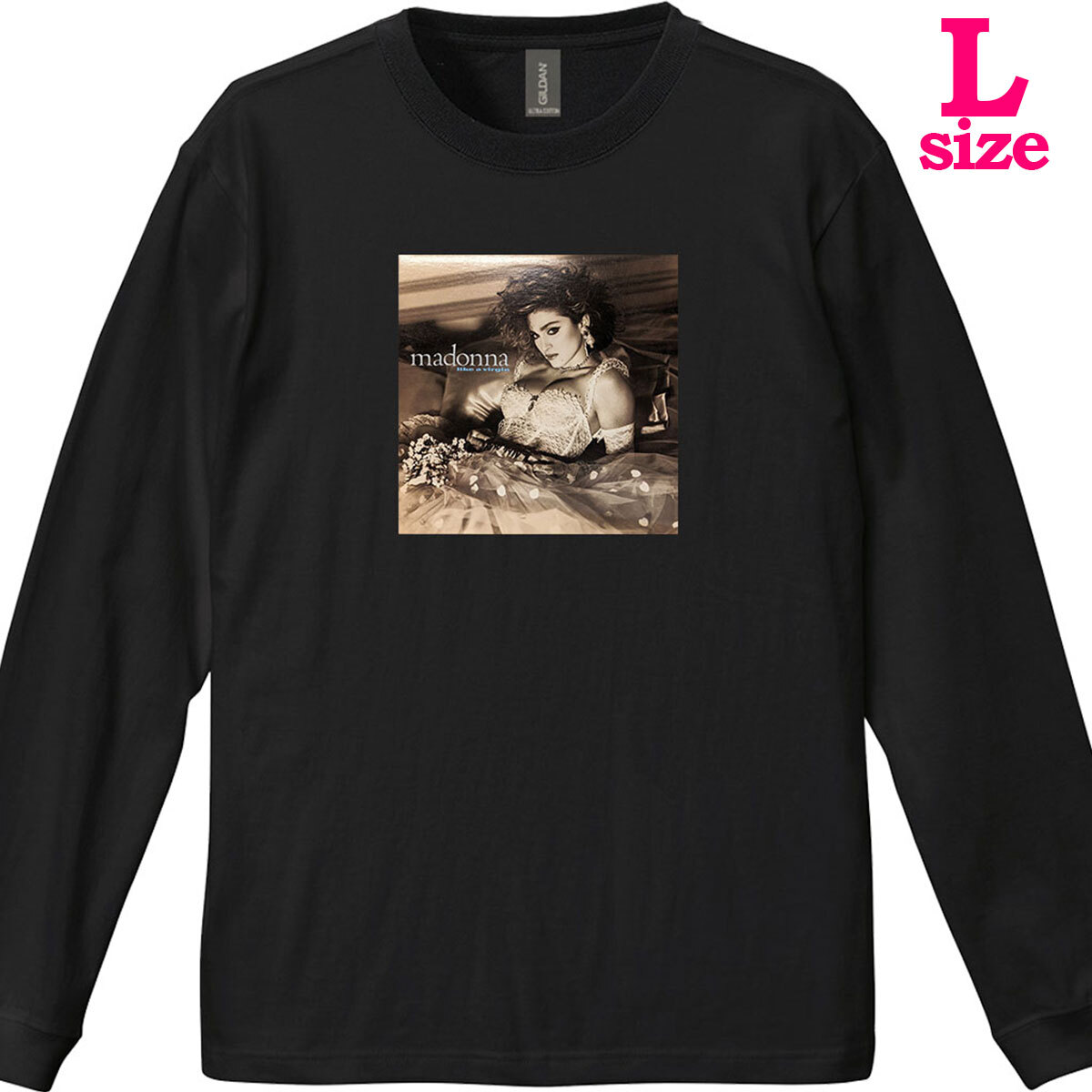 マドンナ MADONNA 柄 フォトプリント リブ付き 長袖 Tシャツ ミュージック ロンT like a virgin 6.0oz コットン100% ユニセックス L拍卖
