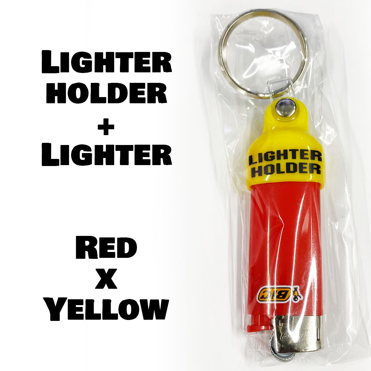 BIC ビック ライター&キャップセット キーホルダー ライターキーパー キャンプ アウトドア 本体レッドxイエロー拍卖