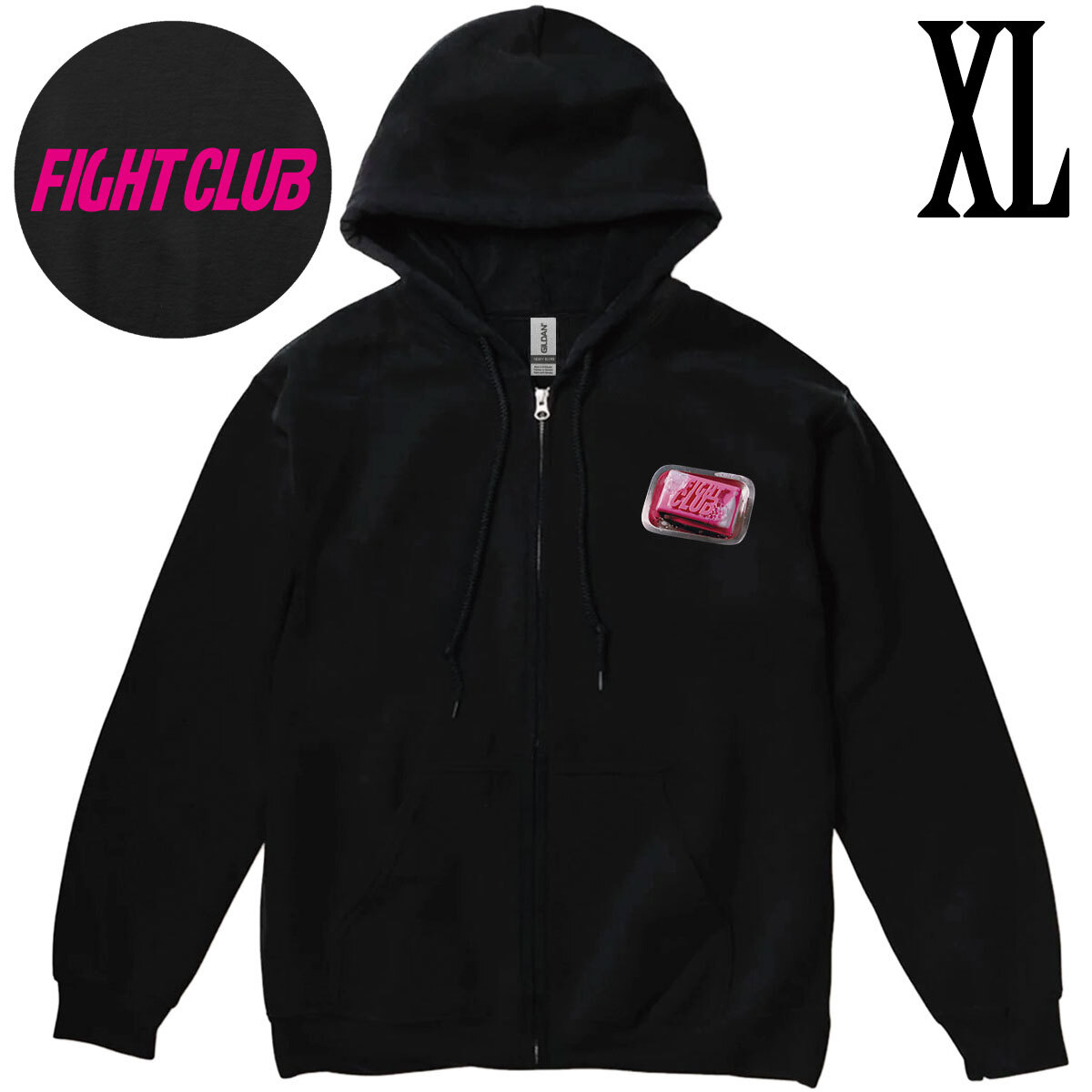 ファイトクラブ FIGHT CLUB フォトプリント ロゴ バックプリント 8.0 oz ヘビーブレンド ジップパーカー ブラック クロ XL拍卖