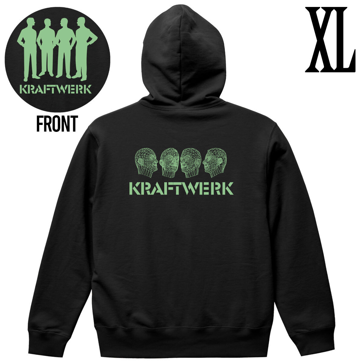 クラフトワーク Kraftwerk イラストプリント ロゴプリント バックプリント 8.0 oz ヘビーブレンド ジップパーカー クロ ブラック XL拍卖