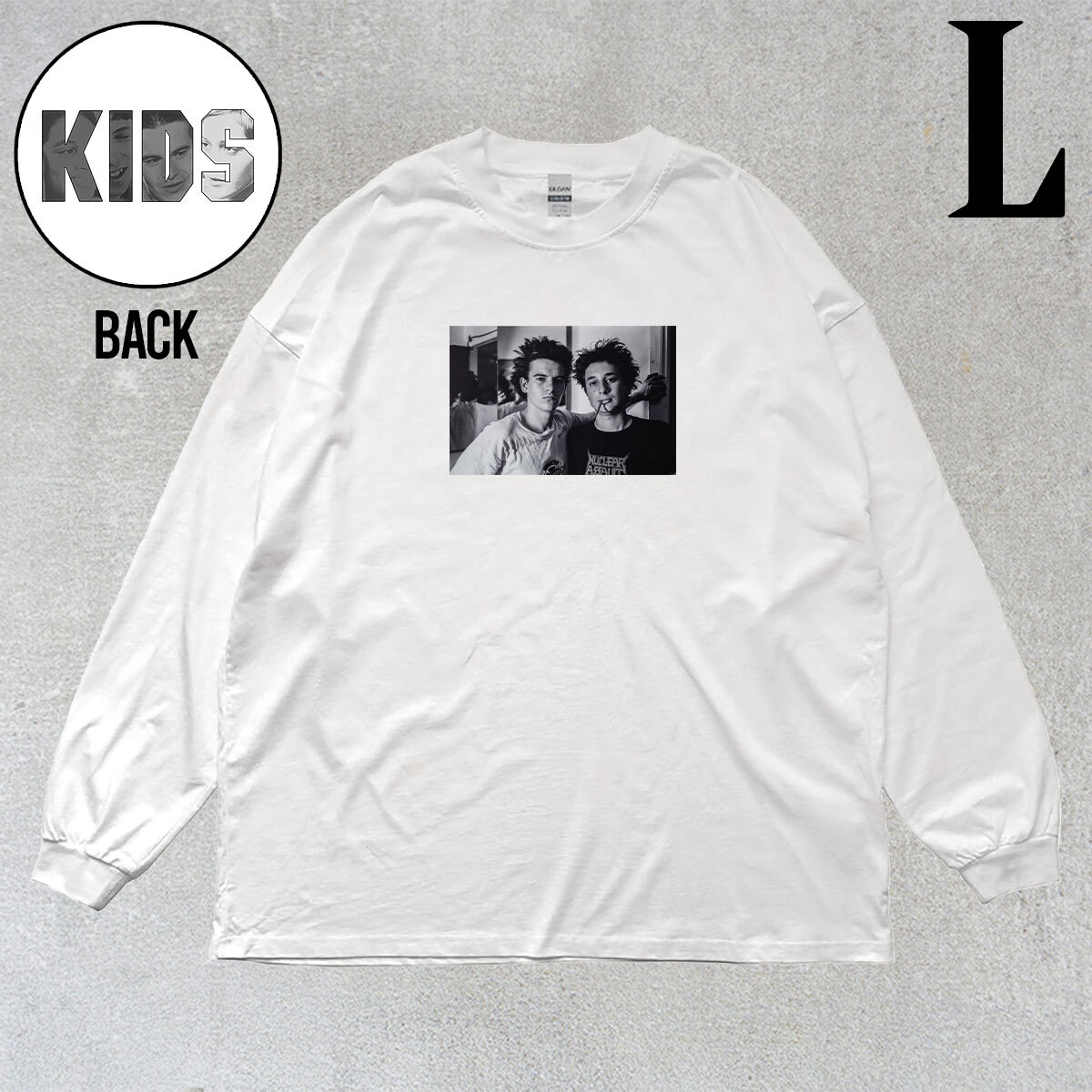 映画 キッズ KIDS フォトプリント リブ付き 長袖 Tシャツ ロンT キレイめ カジュアル ユニセックス 6.0oz コットン100% ホワイト L拍卖