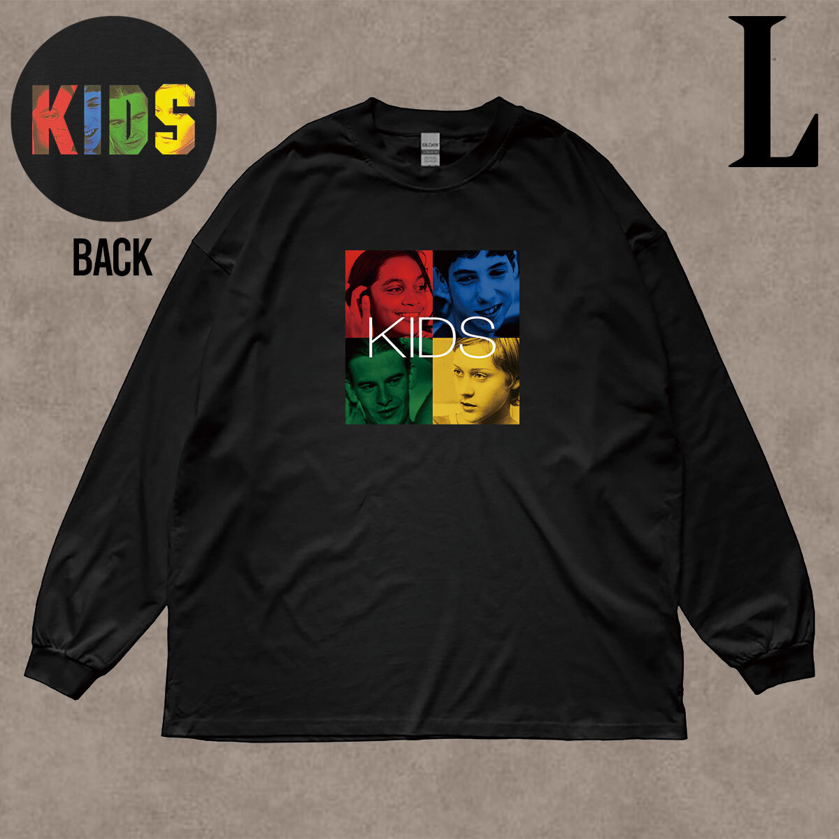 映画 キッズ KIDS フォトプリント リブ付き 長袖 Tシャツ ロンT キレイめ カジュアル ユニセックス 6.0oz コットン100% ブラック L拍卖