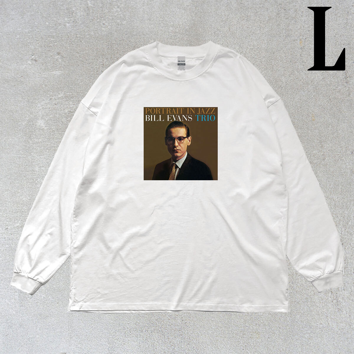 ビル エヴァンス Bill Evans フォトプリント リブ付き 長袖 Tシャツ ロンT キレイめ カジュアル 6.0oz コットン100% シロ ホワイト L拍卖
