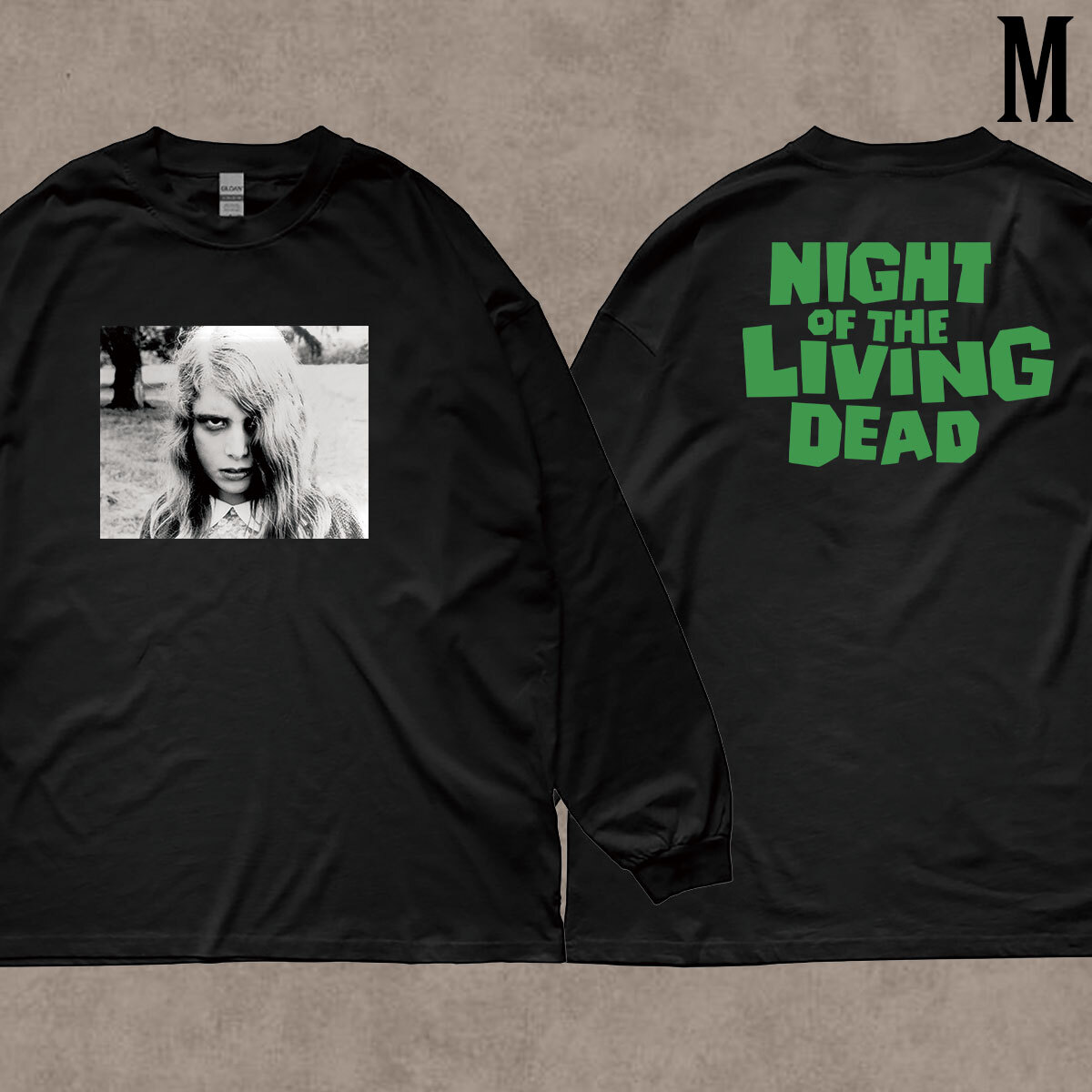 ナイト オブ ザ リビングデッド Night of the Living Dead フォトプリント バックプリント リブ付き 長袖 Tシャツ ロンT 6oz 綿100% クロ拍卖