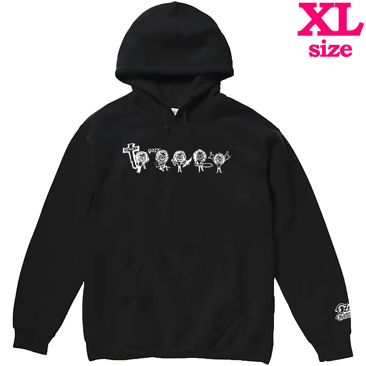 オジー オズボーン 柄 イラスト プリント モノクロ 裏起毛 プルオーバー パーカー HOODIE シンプル カジュアル 8oz ユニセックス XL拍卖