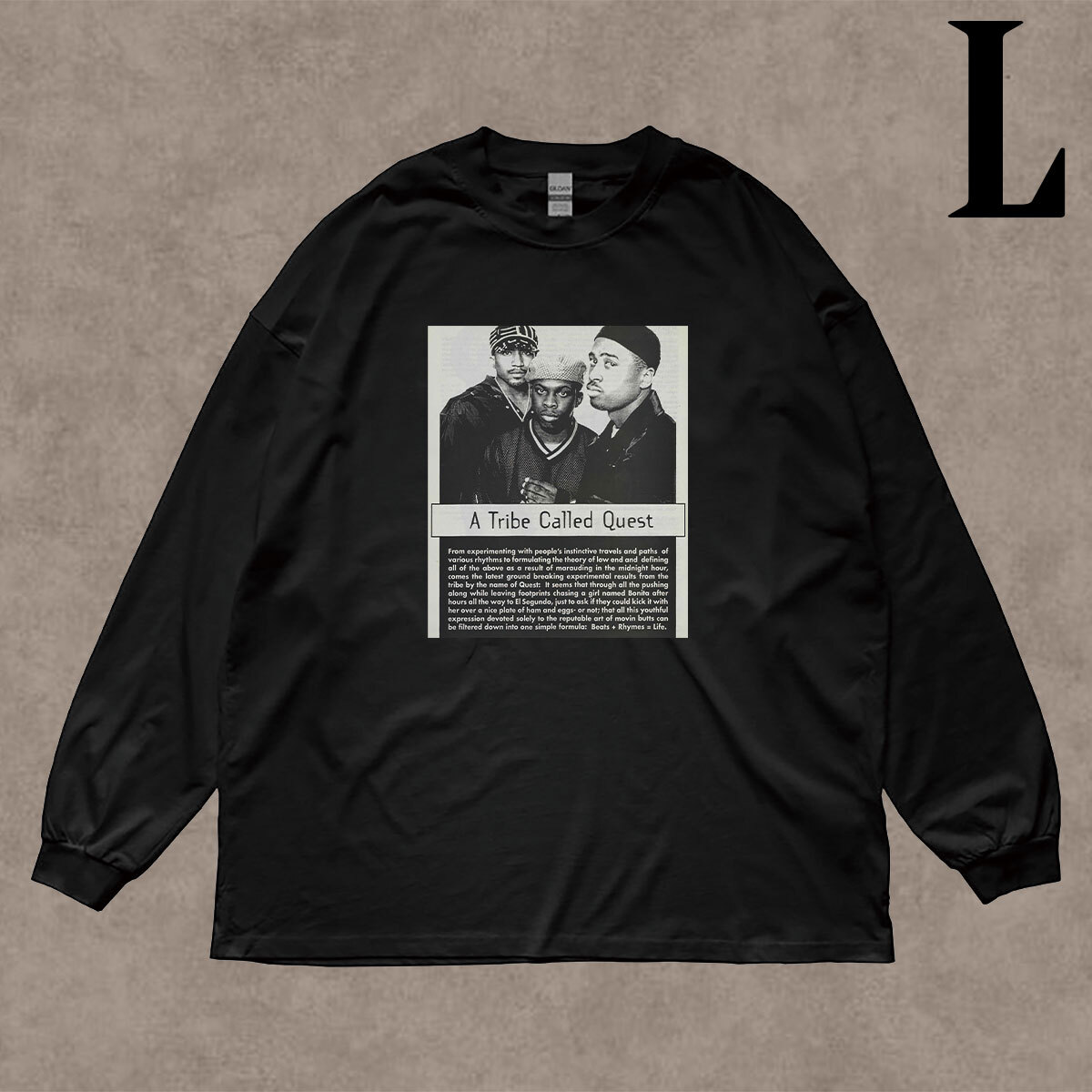 ア トライブ コールド クエスト A Tribe Called Quest ATCQ フォトプリント リブ付き 長袖 Tシャツ ロンT 6oz コットン100% クロ L拍卖