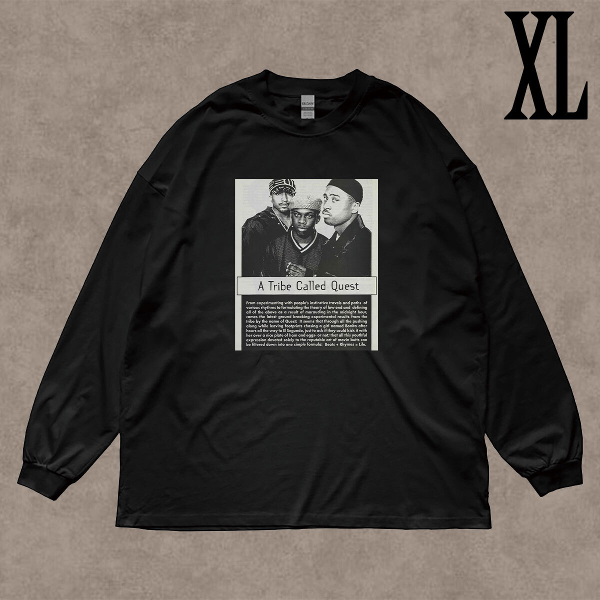 ア トライブ コールド クエスト A Tribe Called Quest ATCQ フォトプリント リブ付き 長袖 Tシャツ ロンT 6oz コットン100% クロ XL拍卖