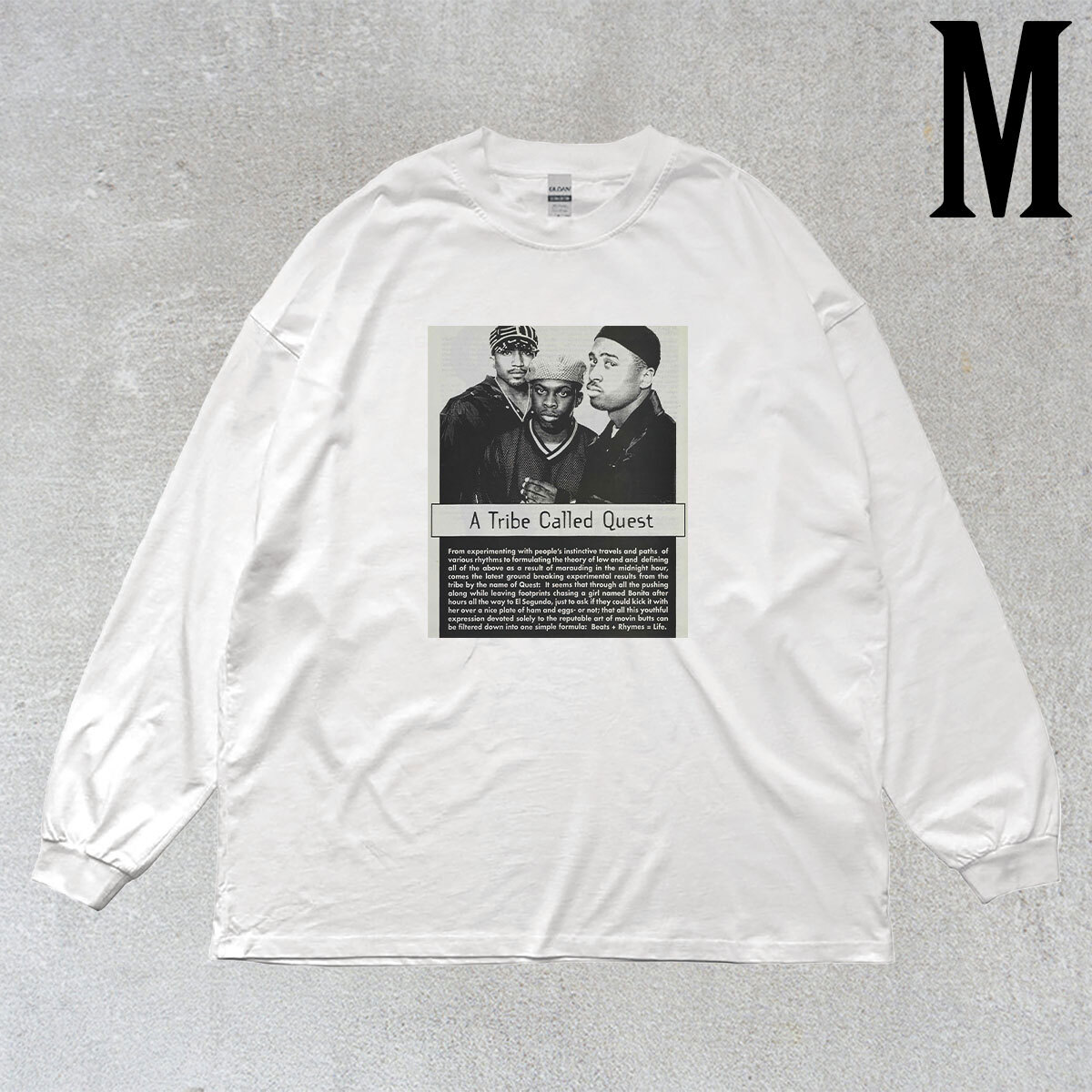 ア トライブ コールド クエスト A Tribe Called Quest ATCQ フォトプリント リブ付き 長袖 Tシャツ ロンT 6oz コットン100% シロ M拍卖