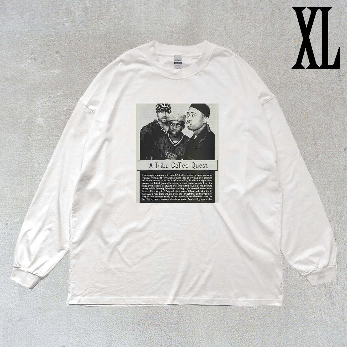 ア トライブ コールド クエスト A Tribe Called Quest ATCQ フォトプリント リブ付き 長袖 Tシャツ ロンT 6oz コットン100% シロ XL拍卖